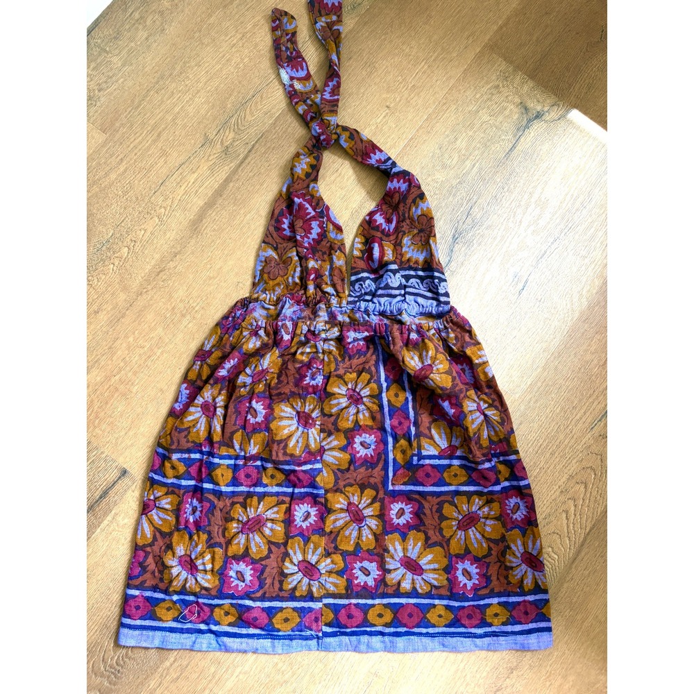 Vintage 70s Indian Boho Halter Mini Dress Tunic Purple Deadstock O/S - Picture 6 of 7